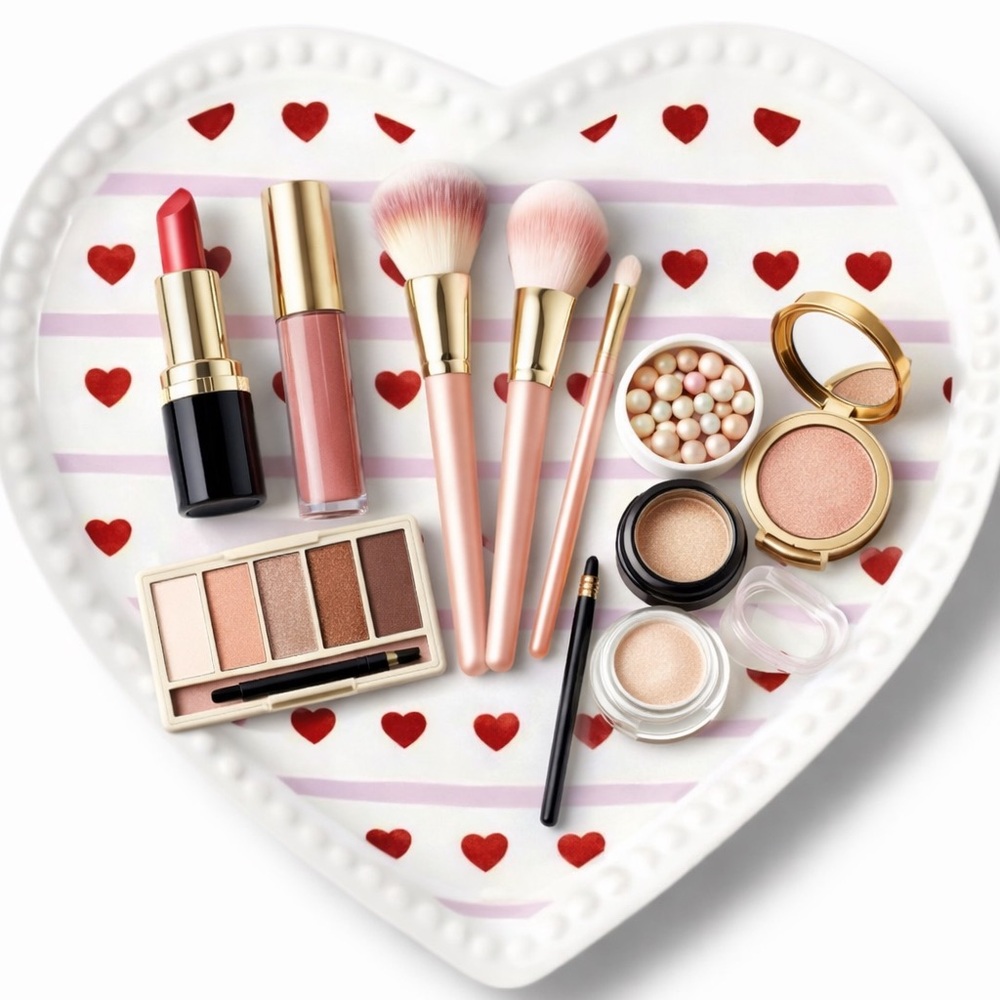 NWT Celebrate It Heart Shaped Ceramic Makeup Vanity Tray Red Hearts Trinket Dish
